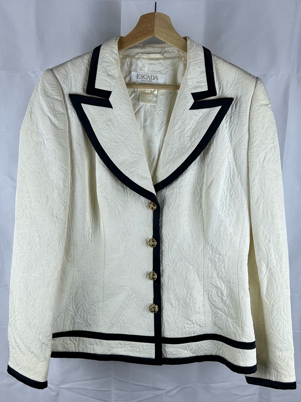 Vintage Escada Couture Jacket Blazer Women’s 42 US 12 Embroidery White Has Stain